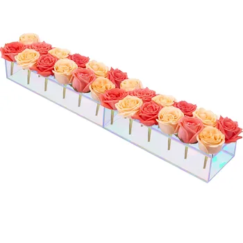 Прозрачна акрилна правоъгълна ваза за цветя с капак, украса за сватбена маса за хранене с цветя, Настолни вази за цветя, 24 инча