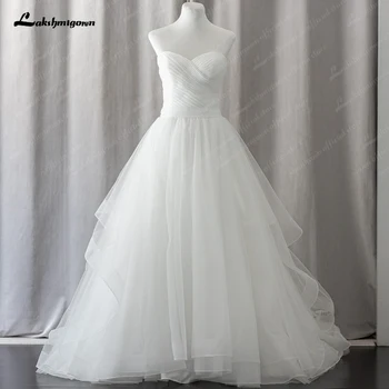 Бяла Сватбена рокля Lakshmigown с Рюшами във формата на Сърце 2023 vestido de новия впечатлява със своя Бохемски стил, Плажни Шаферски Рокли от Тюл