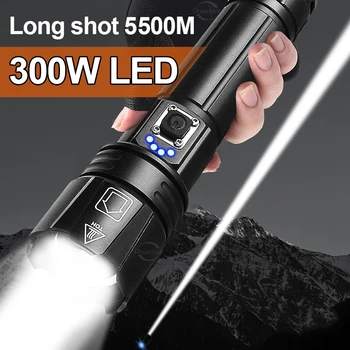Най-мощен led фенерче USB Акумулаторна фенерче Висока мощност тактически фенер Long Shot Ръчна лампа за къмпинг