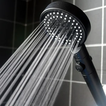 Регулируема дюза за душата черен и сребрист цвят с ключа включване-изключване, Накрайник за душ с пестене на вода под високо налягане, аксесоари за баня