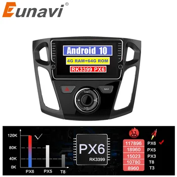 Eunavi 8 инча Android 10 2 Din Радио GPS Навигация Стерео За Ford Focus 2012-2015 WIFI 4G + 64G RK3399 сензорен екран 1024*600