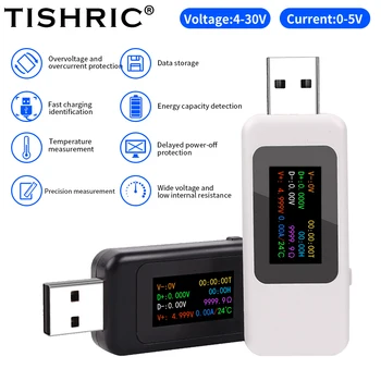 TISHRIC Type-C USB Тестер за Постоянен Ток, Цифров Волтметър Amperimetro Зарядно Устройство Тестер Ток 0-6,5 A Напрежение 4-30 В Измервателният Усилвател Волта Детектор