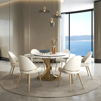Разкошен Златен дизайнерска маса за хранене с превръщането на масата, творчески потребителска маса на Пандора от неръждаема стомана, кръгла кухненска маса Tavolo Pranzo