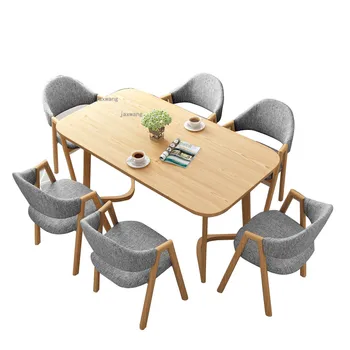 Креативна мебели за ресторант Маси и столове Костюм от масивно дърво в скандинавски стил за хола, маса за хранене, модерна работна маса за хранене L