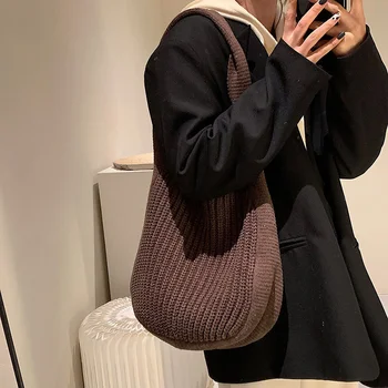 Дамска чанта-тоут, чанти през рамо с голям капацитет, есен-зима, нова вязаная дръжка за пазаруване, дамски чанти, за пазаруване