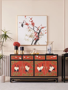 Новият китайски кран с червена рисувани от масивна дървесина, декоративен шкаф за влизане в хола, голям бюфет за съхранение