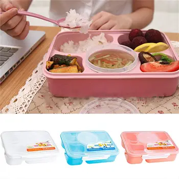 Японски детски обяд-бокс с отделения за чаши, Преносими Запечатан контейнер за съхранение на храна, една пластмасова кутия за Bento за микровълнова фурна