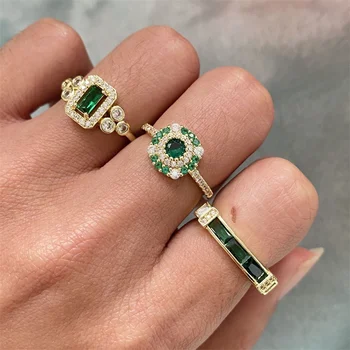 Класически геометрични пръстени с цирконием AAA, Златен пръстен с фианитами за жени, корейски украса за годишнина, Рожден Ден, Коледни украси