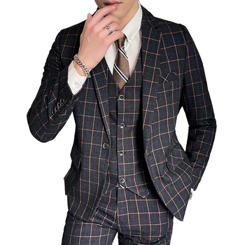 2021 Яке + жилетка + панталони - нова мъжки корейската версия костюми-тройки на една пуговице за самоусъвършенстване.