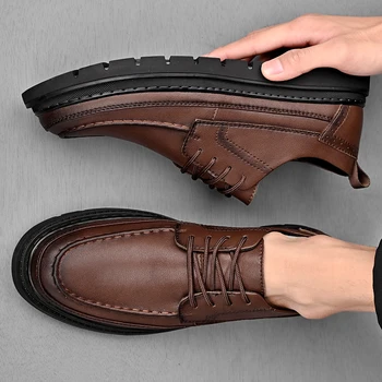 Мъжки Oxfords от естествена кожа, ежедневни обувки ръчна изработка, нови високо качество на реколтата, обувки на плоска подметка, сватбени модела обувки, мъжки официалната обувки