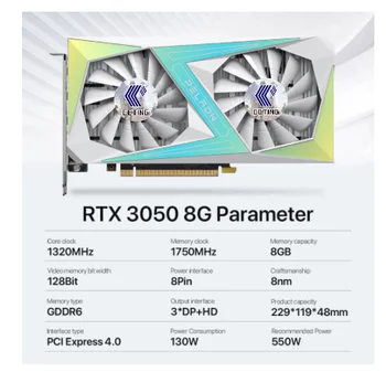 Използва графична карта CCTING RTX 3050 8GB GPU с две феновете RTX 3050 8G GDDR6 PCI Express 4.0 3DP + HD