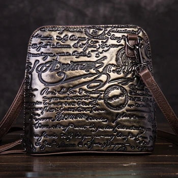 Висококачествена дамска чанта за през рамото от естествена кожа, чантата с тисненым писмото модел, годината на реколтата дамски чанти-незабавни посланици от телешка кожа през рамо