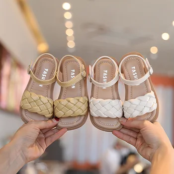 2023 Нови Летни Сандали за момичета, детски плажни обувки в плетеном стил, Модерни Плетени детски Сандали с мека подметка с отворени пръсти, Обувки Принцеса