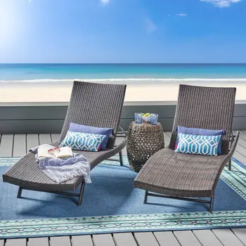 Улично модно стол за почивка с регулируем кафяв фитилем, шезлонг, подходяща за отвори на басейна, на плажа