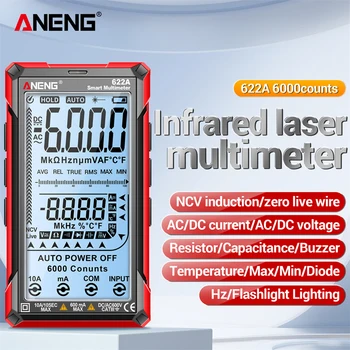ANENG 622A/622B AC DC Тестер за Напрежение Автоматичен Обхват на Детектор на Напрежение 6000/9999 Точки Измерване на Напрежение LCD дисплей, Многофункционална Мультитестер
