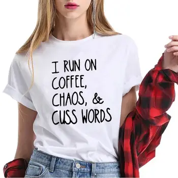 Нова Мода Тениска За Жени COFFRR CHAOS С Писмото Принтом, Памучен Тениска с Къс ръкав, Дамски Блузи в стил Харадзюку, Tumblr Cotton Femme