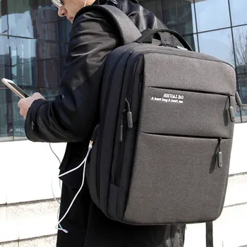 Раница за лаптоп, мъжка чанта, голям училищен раница за колеж с USB порт за зареждане, водоустойчива чанта за лаптоп