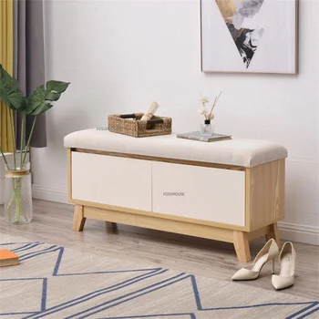 Модерен шкаф за обувки, за дома, столче за преобличане от масивна дървесина, Пейка в скандинавски минималистичном стил с рафтове за съхранение на обувки В хола