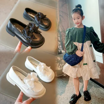 Модерен дамски удобни кожени обувки с мека подметка, пролет-лято нови сладки обувки с лък за момичета