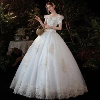 Реална снимка на Роклята на булката, модно бельо рокля с бродерия на цветя, сватбена рокля за булката, реколта апликация, пайети расшитая