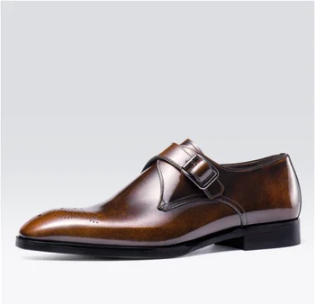 Пролетно кожени обувки в бизнес стил, мъжки ежедневни кожени обувки, обувки с катарами, ръчно изработени, на първия слой, телешка кожа