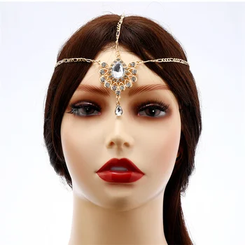 Модно ревю, шапки, ретро-бохемски украшение на челото от сплав, инкрустирани с диаманти, Окачване за Вежди, Аксесоари за коса, Женски