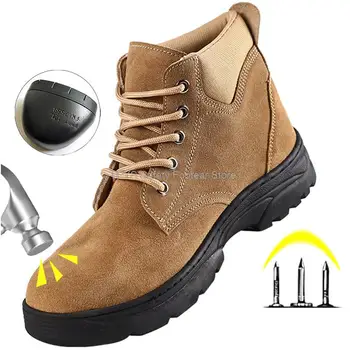 Защитни обувки от велур за мъже, работни и защитни обувки с висок берцем, проколотая работна обувки, мъжки промишлена обувки, мъжки сигурност