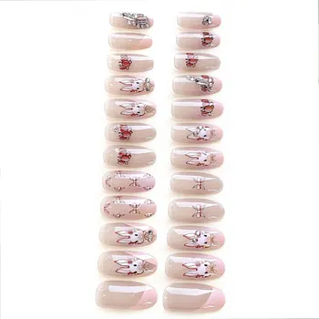 Розови полупрозрачни режийни ноктите под формата на зайче, обаятелен и привлекателен вид за женски маникюрного салон