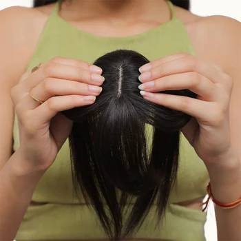 Топперы от човешка коса, за жени, тънки топперы-клипове с въздушна бретон 3D, изкуствена коса за лесно косопад, покриващи сива коса, бели коси