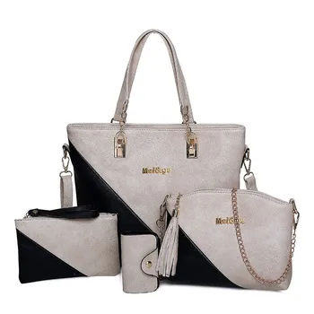 Модерна дамска чанта за през рамото от 4 теми, луксозна чанта през Рамо, с висококачествена Дамска Чанта с Голям капацитет от изкуствена кожа, Чанти-тоут