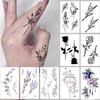 Водоустойчив временна татуировка, Цветя, Роза, Пламък, Шипове, верига, скрещенный пръст, китка, ръка, фалшиви татуировки, боди арт, жени, Мъже, Деца