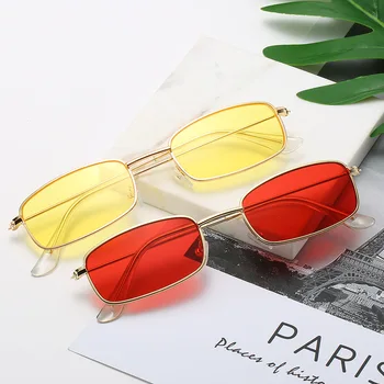 Нови Ретро малки правоъгълни слънчеви очила, модни слънчеви очила в метални рамки очила в ретро стил за мъже и жени, малки квадратни слънчеви очила, летни