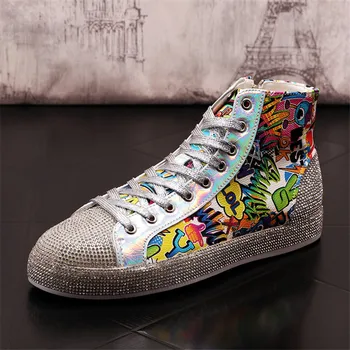 разход на цвят, мъжки обувки на плоска подметка с кристали, високи обувки в стил хип-хоп, ежедневни обувки, които растежа, zapatillas hombre