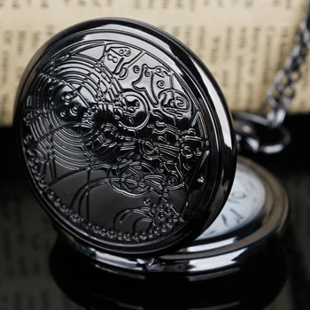 Черни висококачествени джентльменские кварцов джобен часовник, колие с уникални геометрични фигури за мъже и жени, висулка във формата на часовници, подаръци