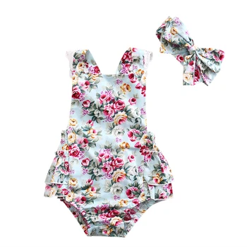Citgeett/Облекло за бебета момичета, комплект дрехи с цветен модел, завързана гащеризон, боди, летен сладък слънцезащитен костюм с къдри