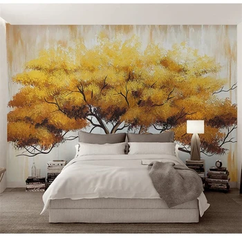 wellyu тапети papel parede Тапети по поръчка Дърво топло жълто, ръчно рисувани с маслени бои фон дърво фотообои на стената