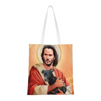 Рециклиране на Киану Рийвс, Пазарска чанта за Господ и Спасител, дамски холщовая чанта-тоут, здрави торбички за пазаруване с продукти на Исус
