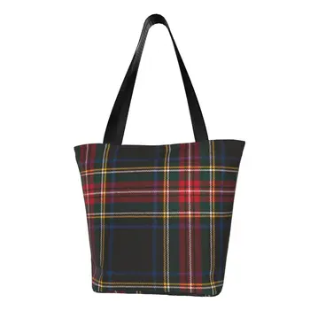 Обичай луксозни холщовые торбички за пазаруване и в рекламната от тартан, женски Преносими чанти за пазаруване с геометрична шарка в клетка, чанта-тоут за купувачи