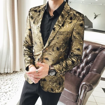 2021 пролет-есен, европейски стил, бронзовеющий костюм със златен модел, мъжки бизнес ежедневие тънък velvet костюм със златни принтом, мъжки M-5XL