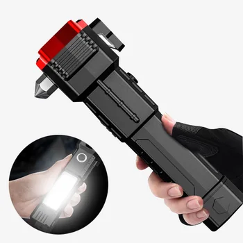 Мултифункционален led фенерче COB Safety Hammer, спасителна USB зареждане с магнит, аварийно спасителна лампа за къмпинг
