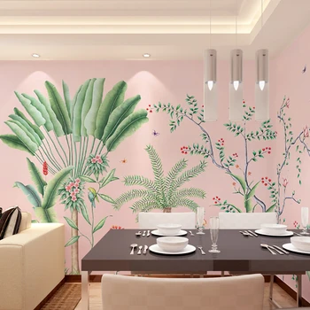 beibehang потребителски тапети във формата на бананови листа, стенни плат, на фона на цветя и птици в ресторанта, стикери за интериор, 3D и стенни тапети