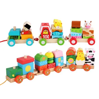 Дървени Паровозики, Гладка Привлекателна забавната класическа дървена играчка за деца, Детски играчки, Дървени влак, за деца