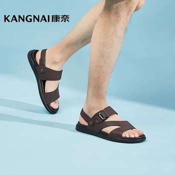 Сандали Kangnai / мъжки туристически чехли без обков с отворени пръсти, ежедневни мъжки плажни обувки на плоска подметка