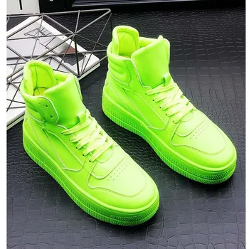 Марка дизайнерски мъжки удобни обувки флуоресцентни зелени бели къси ботуши на равна подметка с висока берцем, луксозни маратонки
