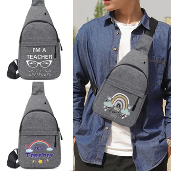 Мъжка Чанта през рамо, Отличителни чанти, Градинска Ежедневни модни малка чанта за пътуване с USB порт, анти-кражба на чанта с принтом учители, поясная чанта