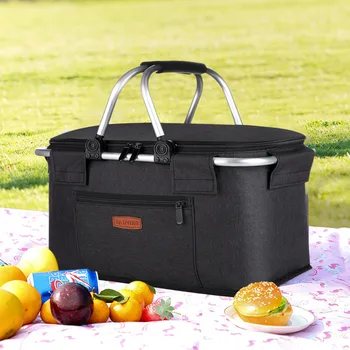 Сгъваема кошница за пикник, Преносима Ръчно Кошница за зеленчуци, Многофункционална чанта за обяд на открито от здрава алуминиева сплав