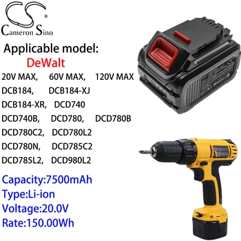 Камерън Китайско литиева батерия за електрически инструменти 7500 ма 20,0 за DeWalt DCB184-XJ, DCB184-XR, DCD740, DCD740B, DCD780C2