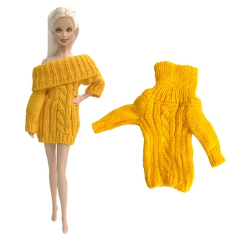 NK 1 бр. стоп-моушън модни жълто поло, Дрехи ръчна изработка, вязаная шапка, Пуловер, ръчно изработени Дрехи за Барби, Аксесоари за кукла, подарък за момичета