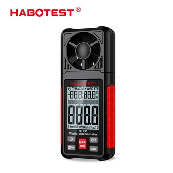 Цифров анемометр HABOTEST HT605 Преносим измерване на скоростта на вятъра Windmeter LCD дисплей с подсветка за Измерване на температура и влажност на въздуха