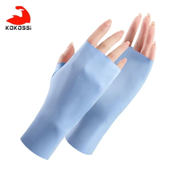 Ледени копринени слънчеви ръкавици за джогинг Kokossi, дишаща нескользящая длан, дамски спортни велосипедни ръкавици на равна подметка с половин пръст